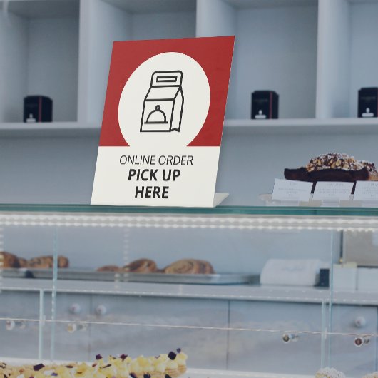 Online ophalen hier rood voetstuk reclamebord met voetstuk