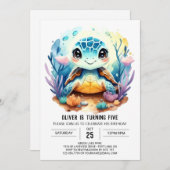 Online Pastel Aquatic Turtle Boy Verjaardag Kaart (Voorkant / Achterkant)