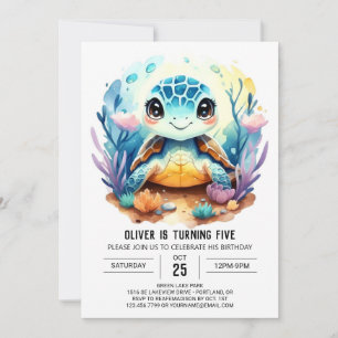 Online Pastel Aquatic Turtle Boy Verjaardag Kaart