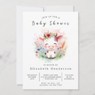 Online Pastel Stijlvolle Koe Baby shower Kaart