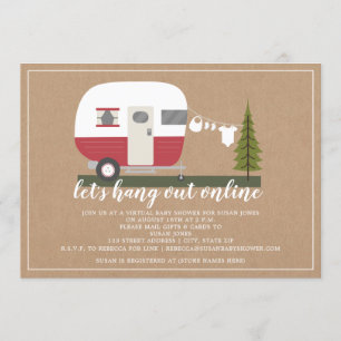 Online Red Trailer Camper Woodland Baby shower Kaart