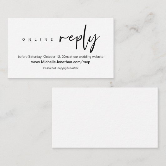 Online RSVP, bruiloft, wachtwoord, herinnering Informatiekaartje (Voorkant / Achterkant)