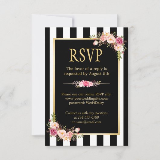 Online RSVP Floral Gold Black en White Striped (Voorkant)