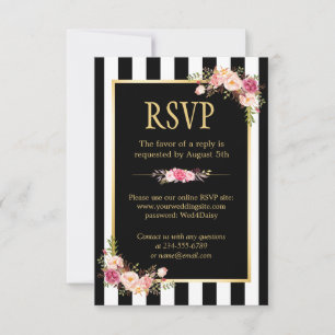 Online RSVP Floral Gold Black en White Striped Kaartje