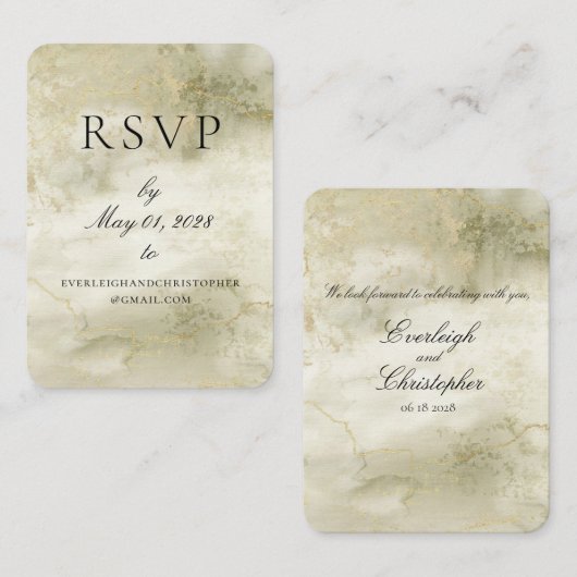 Online RSVP-kaart voor Gold- en Sage-Waterverf Contactkaartje (Voorkant / Achterkant)