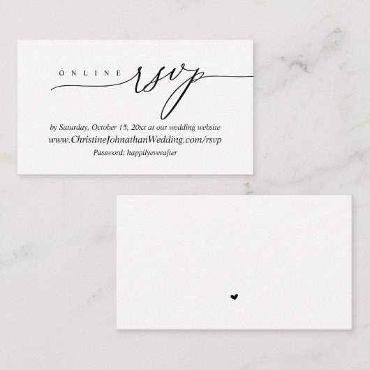 Online RSVP, modern, minimaal zwart script Informatiekaartje (Voorkant / Achterkant)