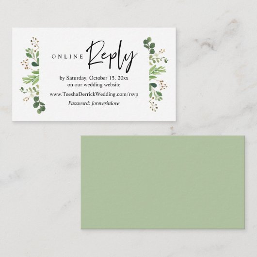 Online RSVP, Modern Minimalist Greenery Enclosure Informatiekaartje (Voorkant / Achterkant)