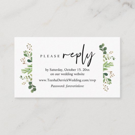 Online RSVP, Modern minimalist Greenery Informatiekaartje (Voorkant)