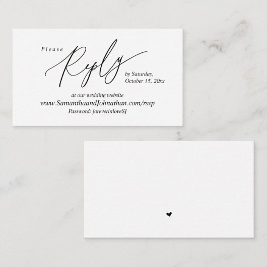 Online RSVP, Modern Simple Black Calligraphy Enclo Informatiekaartje (Voorkant / Achterkant)