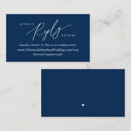 Online RSVP, Modern Simple Navy Blue Calligraphy E Informatiekaartje (Voorkant / Achterkant)