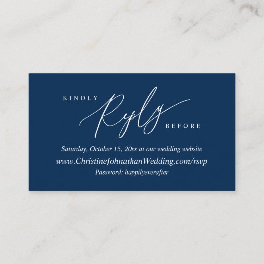 Online RSVP, Modern Simple Navy Blue Calligraphy E Informatiekaartje (Voorkant)