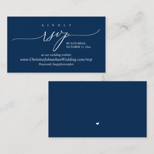 Online RSVP, Modern Simple Navy Blue Calligraphy E Informatiekaartje (Voorkant / Achterkant)