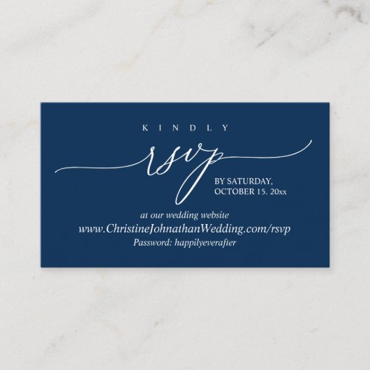 Online RSVP, Modern Simple Navy Blue Calligraphy E Informatiekaartje (Voorkant)