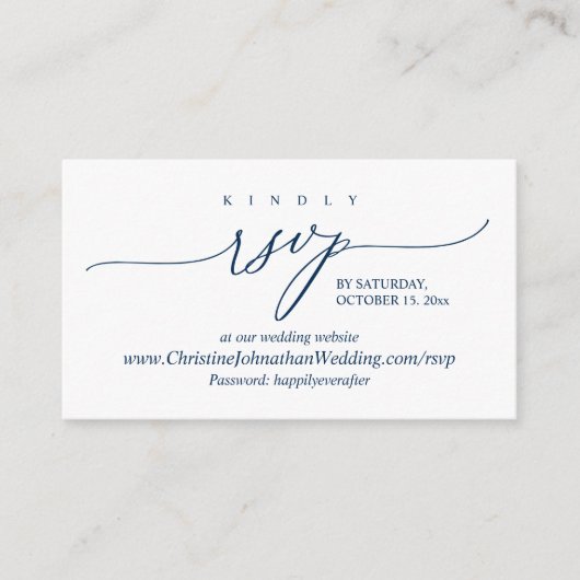 Online RSVP, Modern Simple Navy Blue Calligraphy Informatiekaartje (Voorkant)