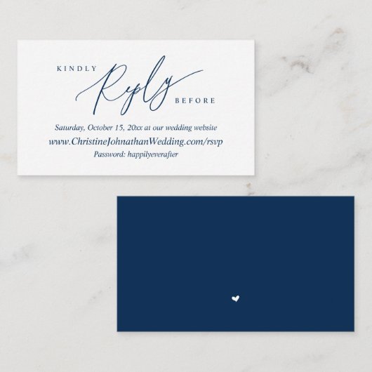 Online RSVP, Modern Simple Navy Blue Calligraphy Informatiekaartje (Voorkant / Achterkant)