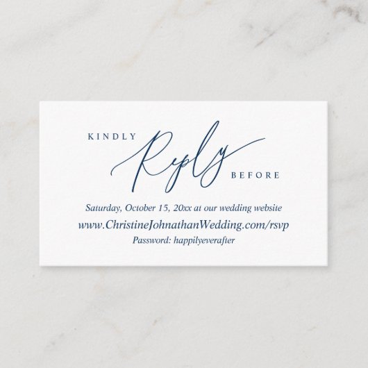 Online RSVP, Modern Simple Navy Blue Calligraphy Informatiekaartje (Voorkant)