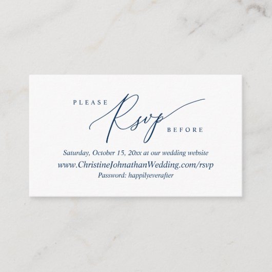 Online RSVP, Modern Simple Navy Blue font Informatiekaartje (Voorkant)