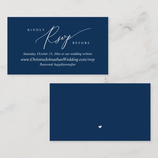 Online RSVP, Modern Simple Navy Blue-kalligrafie Informatiekaartje (Voorkant / Achterkant)