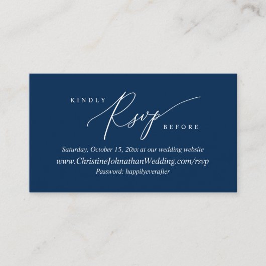 Online RSVP, Modern Simple Navy Blue-kalligrafie Informatiekaartje (Voorkant)