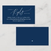 Online RSVP, Modern Simple Navy Blue script Enclos Informatiekaartje (Voorkant / Achterkant)