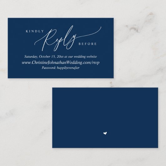 Online RSVP, Modern Simple Navy Blue script Enclos Informatiekaartje (Voorkant / Achterkant)