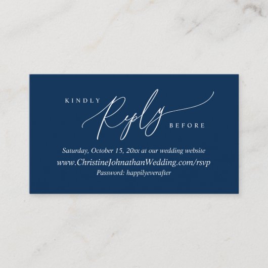 Online RSVP, Modern Simple Navy Blue script Enclos Informatiekaartje (Voorkant)