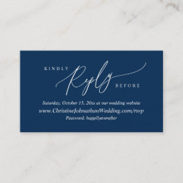 Online RSVP, Modern Simple Navy Blue script Enclos Informatiekaartje
