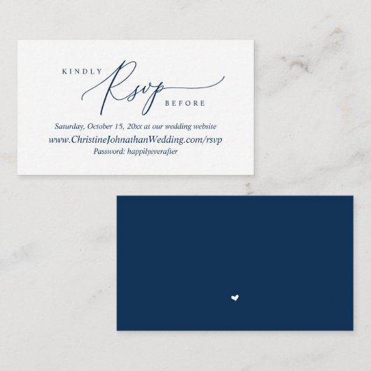 Online RSVP, Modern Simple Navy Blue Script Informatiekaartje (Voorkant / Achterkant)