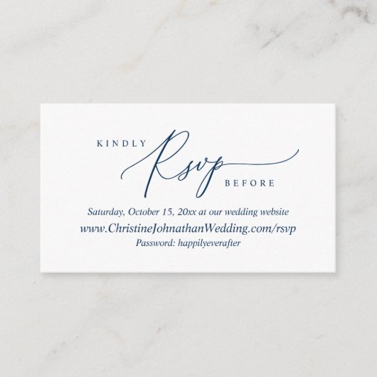 Online RSVP, Modern Simple Navy Blue Script Informatiekaartje (Voorkant)