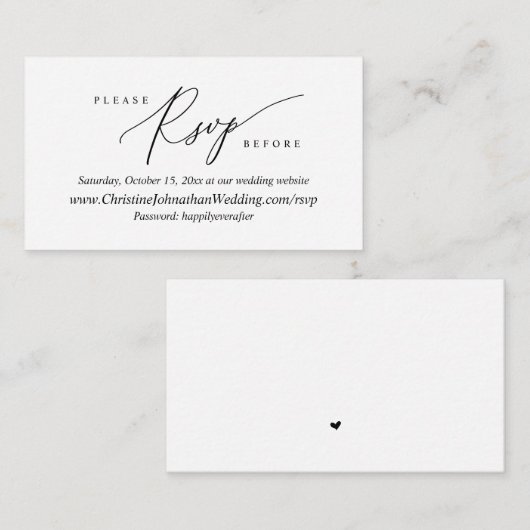 Online RSVP, Moderne Eenvoudige Zwarte manuscripts Informatiekaartje (Voorkant / Achterkant)