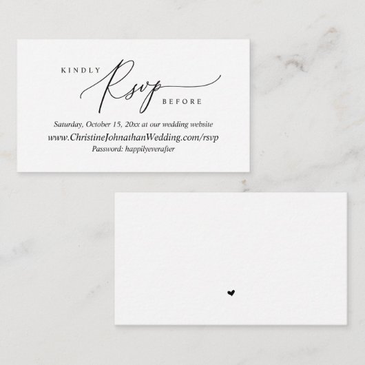 Online RSVP, Moderne Eenvoudige Zwarte manuscripts Informatiekaartje (Voorkant / Achterkant)