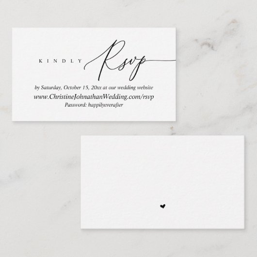 Online RSVP, Moderne Minimale Zwarte manuscriptslu Informatiekaartje (Voorkant / Achterkant)