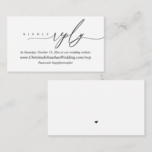 Online RSVP, Moderne Minimale Zwarte manuscriptslu Informatiekaartje (Voorkant / Achterkant)