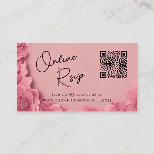 Online RSVP QR Code barbiecore bruiloft website Visitekaartje (Voorkant)