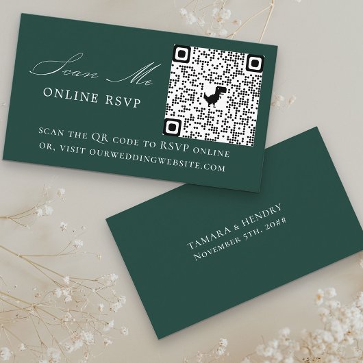 Online RSVP QR Code Emerald Wedding Website Informatiekaartje