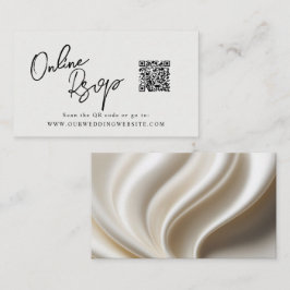 Online RSVP QR Code ivory white satin website Visitekaartje