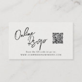 Online RSVP QR Code ivory white satin website Visitekaartje (Voorkant)