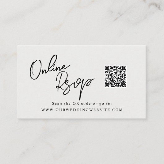 Online RSVP QR Code ivory white satin website Visitekaartje (Voorkant)