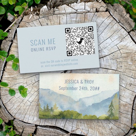 Online RSVP QR Code Mountain Lake Weddenschap Webs Informatiekaartje