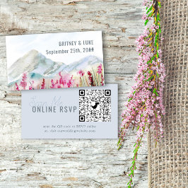 Online RSVP QR Code Mountain Meadow Wedding Enclos Informatiekaartje