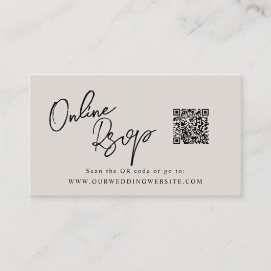 Online RSVP QR Code pink satin website Visitekaartje (Voorkant)