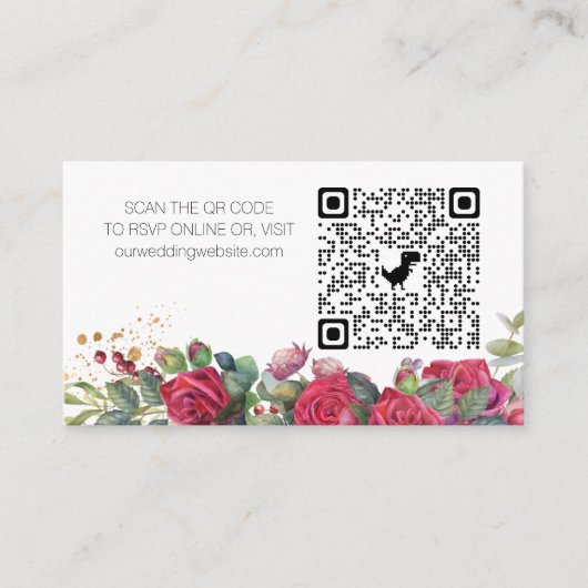 Online RSVP QR Code Red Rose Weddenschap Website Informatiekaartje (Voorkant)