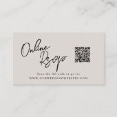 Online RSVP QR-code roze satijnen website Visitekaartje (Voorkant)
