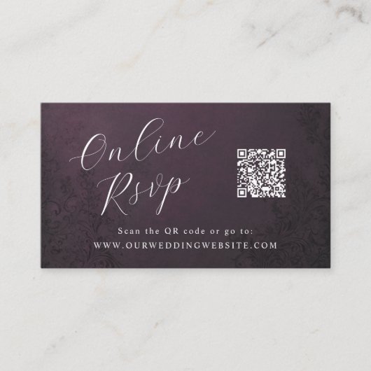 Online RSVP QR Code theatrale ornamentale bruiloft Visitekaartje (Voorkant)