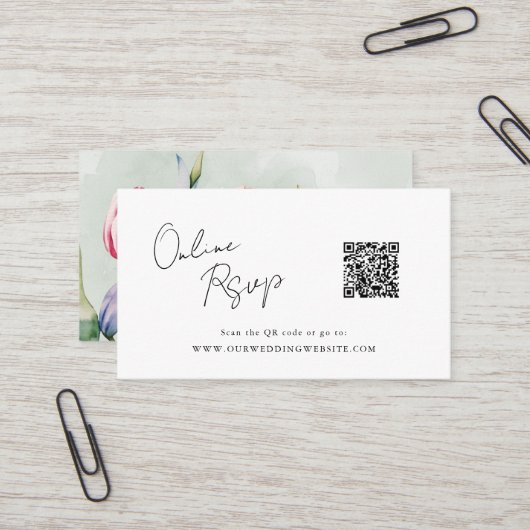 Online RSVP QR Code tulpen lente website Visitekaartje (Voorkant / Achterkant in situ)