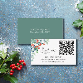 Online RSVP QR Code Winter Berries Weddenschap Web Informatiekaartje