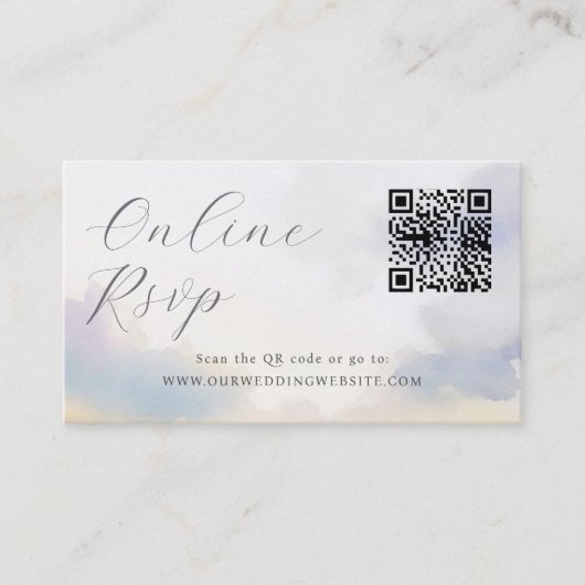 Online RSVP QR Code wolken bruiloft website Visitekaartje (Voorkant)