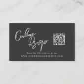 Online RSVP QR-code zwarte satijnen website Visitekaartje (Voorkant)