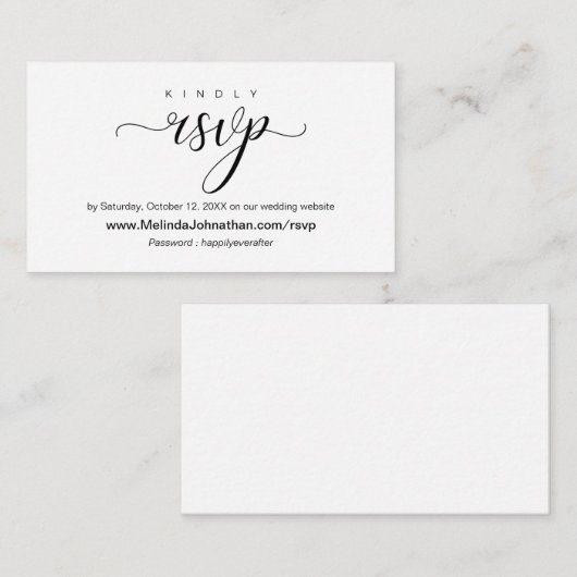 Online RSVP website reageren, bruiloft Informatiekaartje (Voorkant / Achterkant)