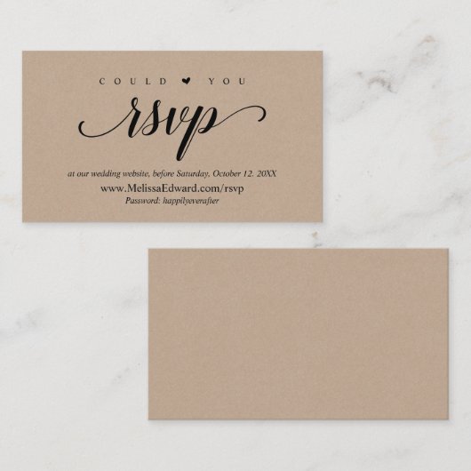 Online RSVP-website, Rustic Brown Kraft Informatiekaartje (Voorkant / Achterkant)
